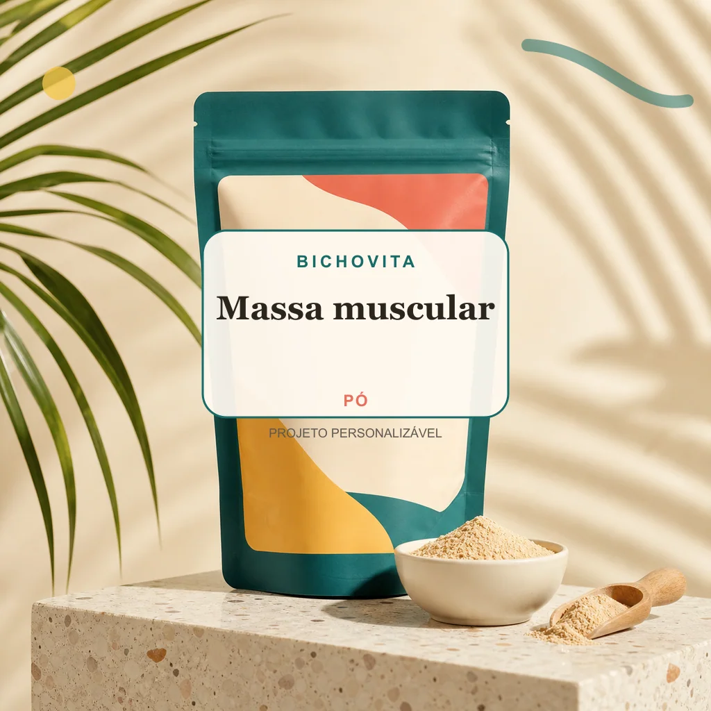 Massa muscular em pó, conceito de suplemento pet de marca própria Bichovita