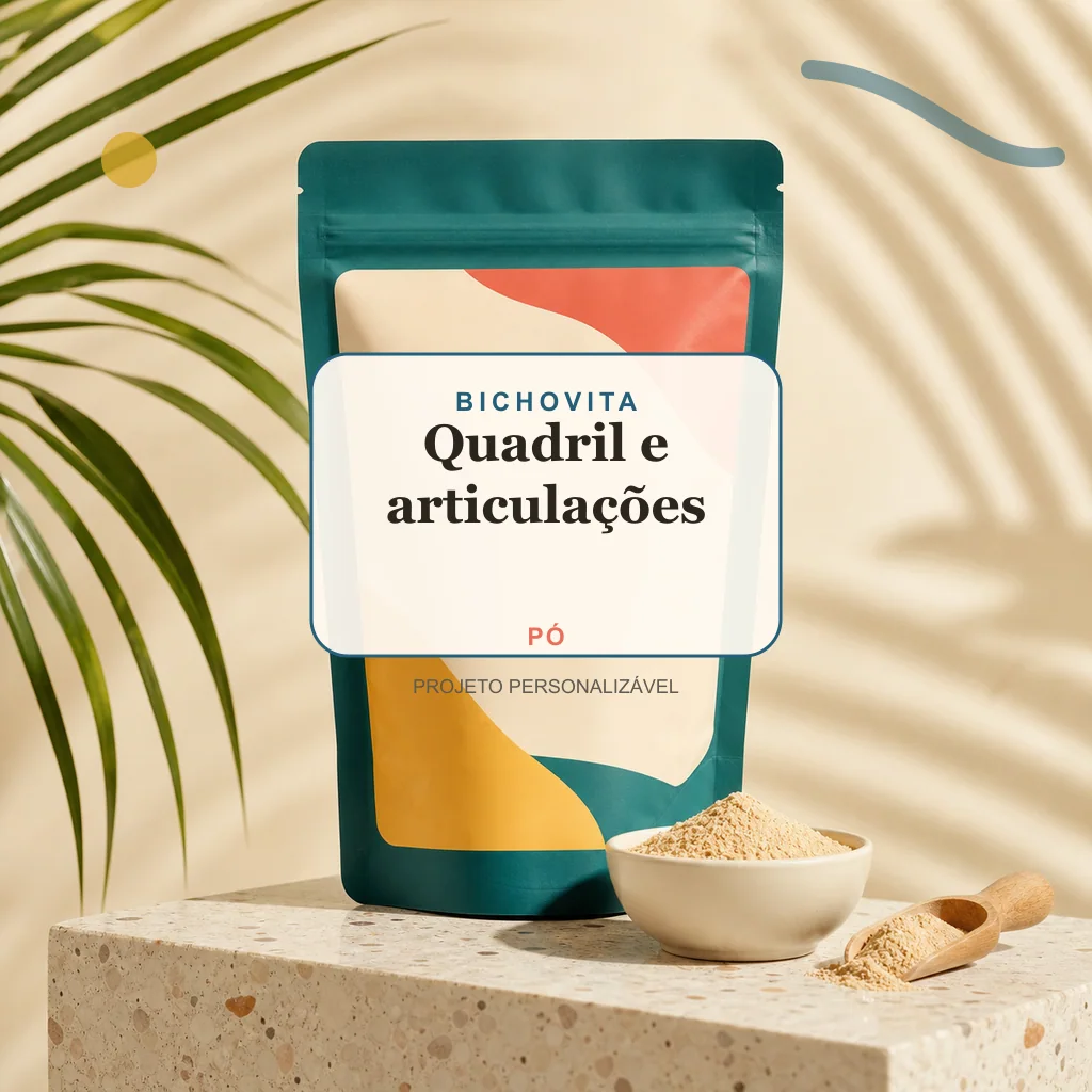 Quadril e articulações em pó, conceito de suplemento pet de marca própria Bichovita