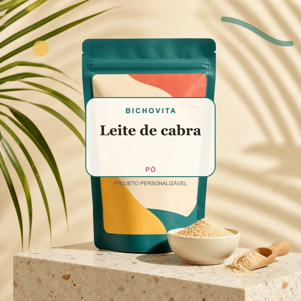 Leite de cabra em pó, conceito de suplemento pet de marca própria Bichovita
