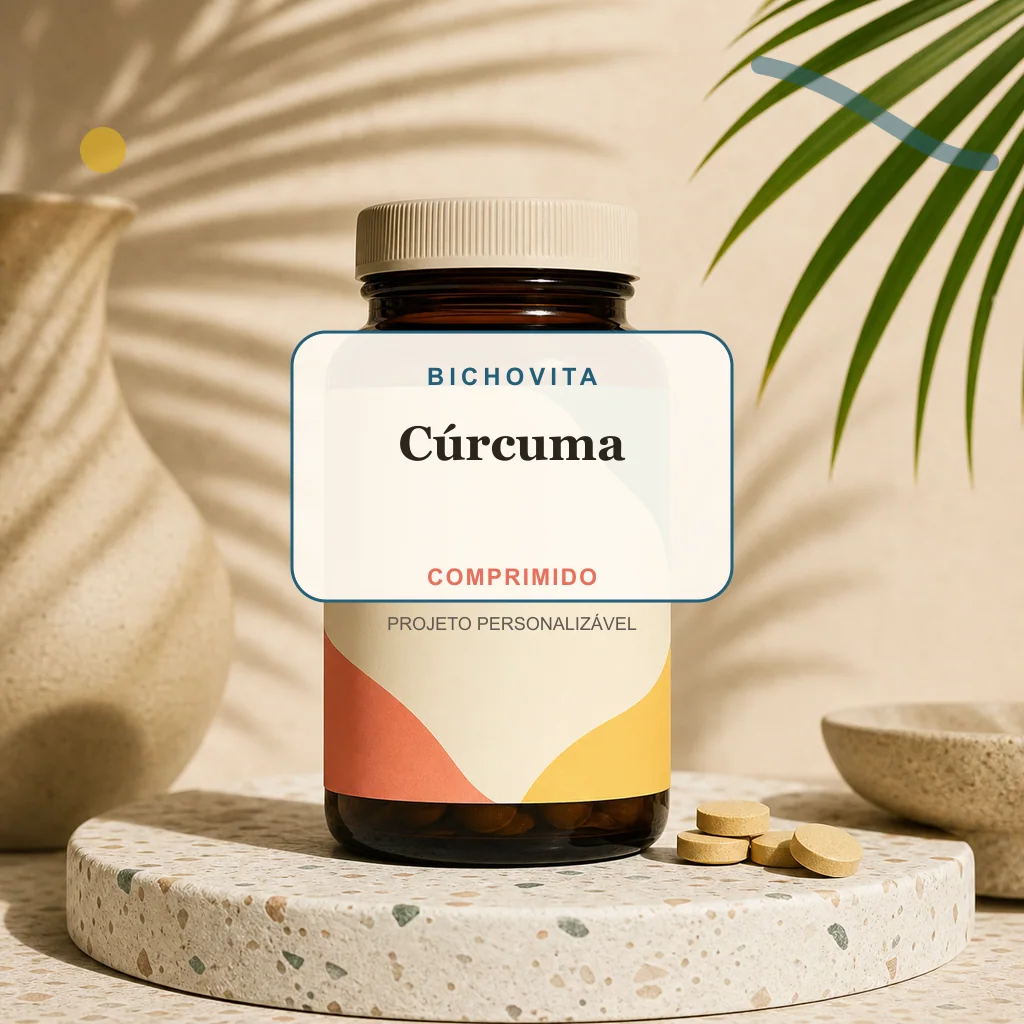 Cúrcuma em comprimido, conceito de suplemento pet de marca própria Bichovita