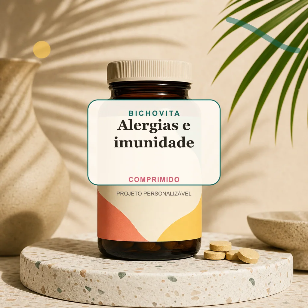 Alergias e imunidade em comprimido, conceito de suplemento pet de marca própria Bichovita