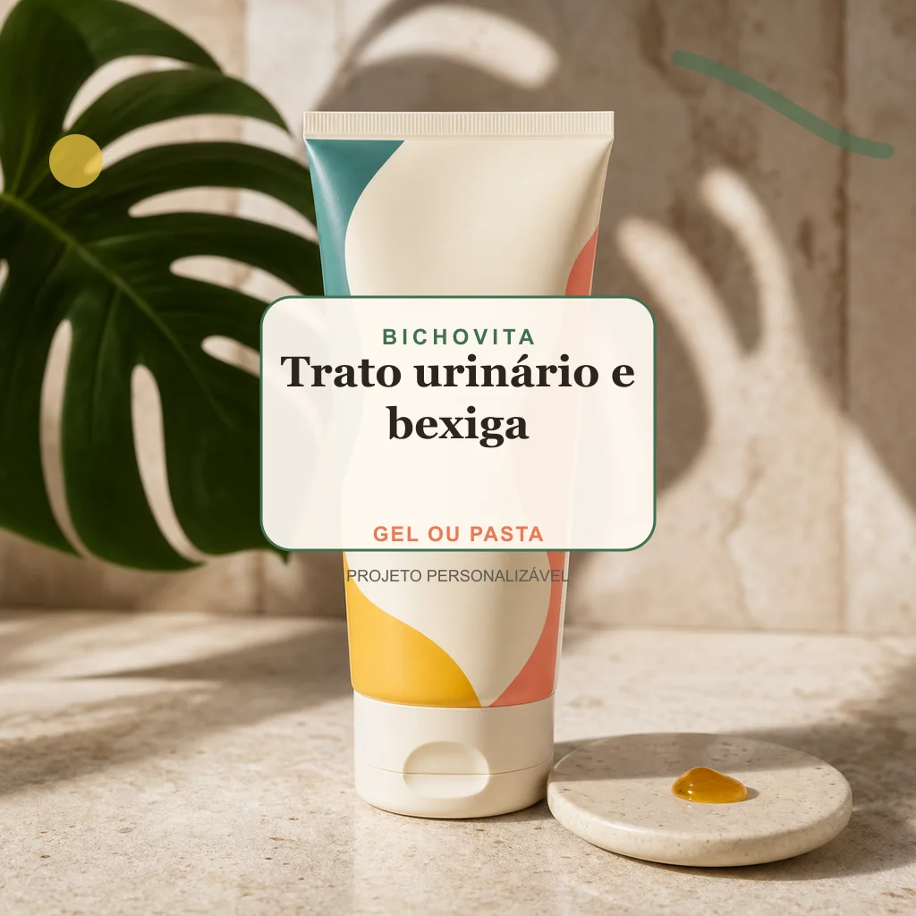 Trato urinário e bexiga em gel ou pasta, conceito de suplemento pet de marca própria Bichovita
