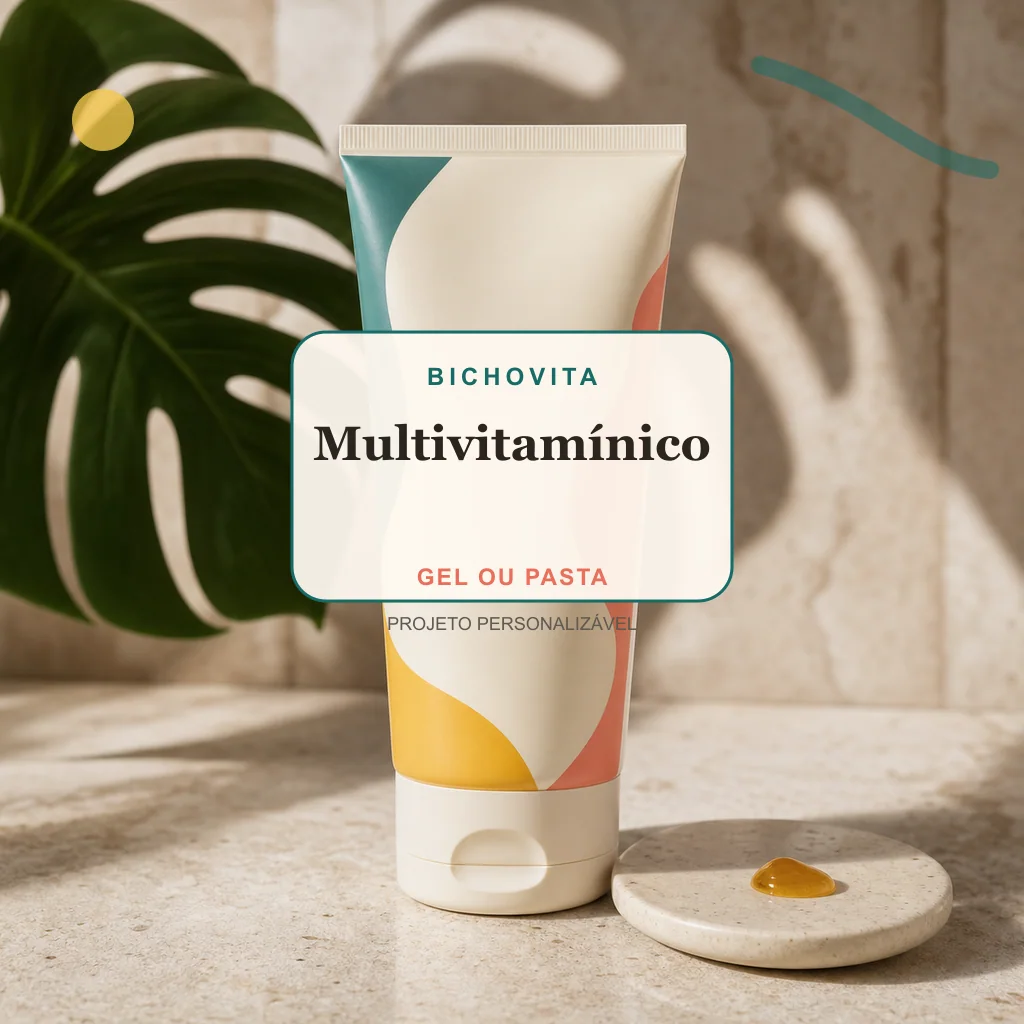 Multivitamínico em gel ou pasta, conceito de suplemento pet de marca própria Bichovita